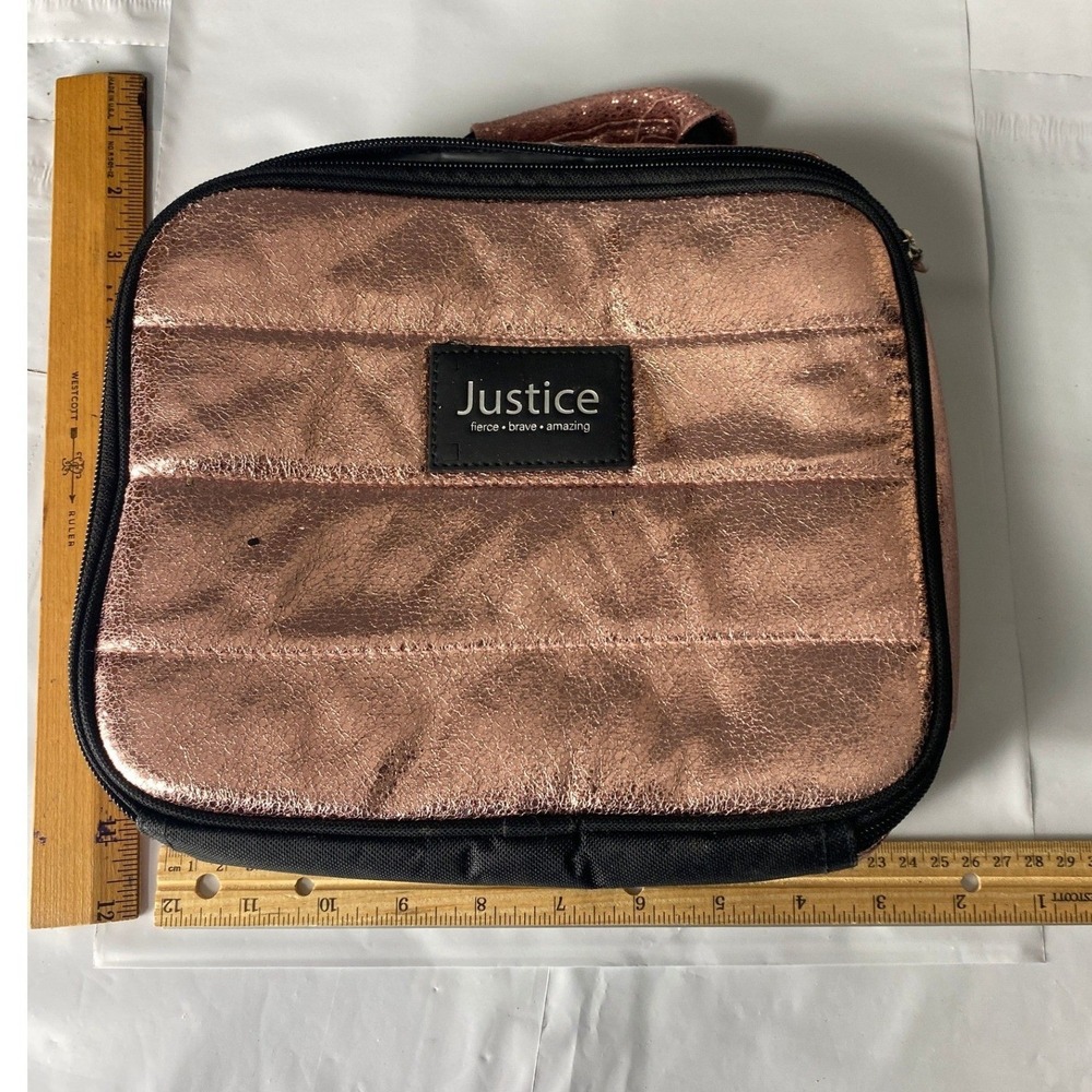Black Glitter Trim Lunch Box Cosmetic Bag Kids Travel Organizer Rose Gold